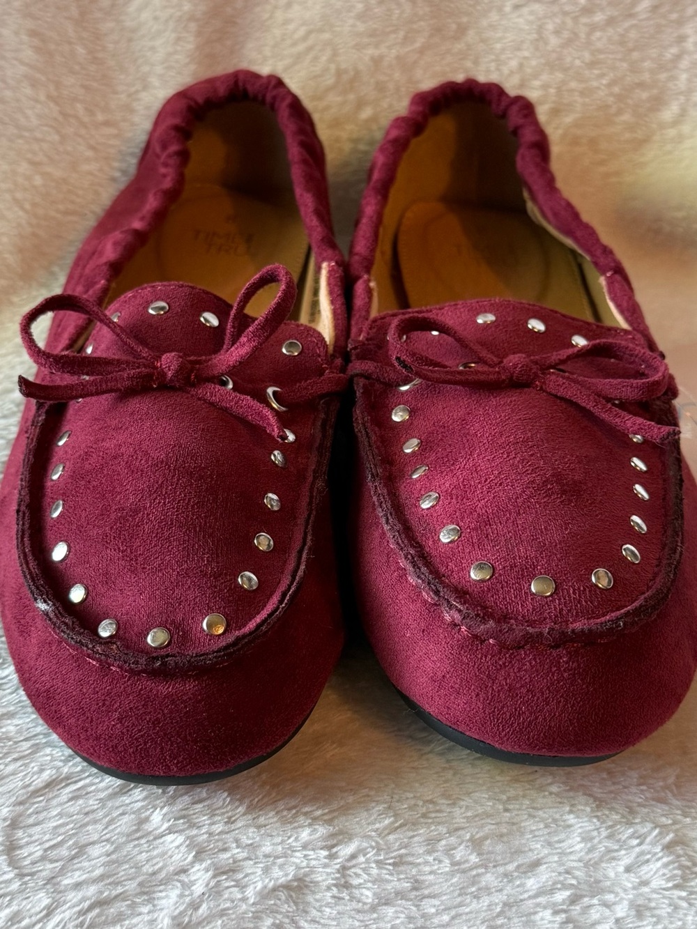 Time And Tru Burgundy Women's 8 Studded Moccasin Loafers — Slip-On Comfort New